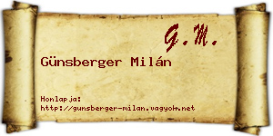 Günsberger Milán névjegykártya